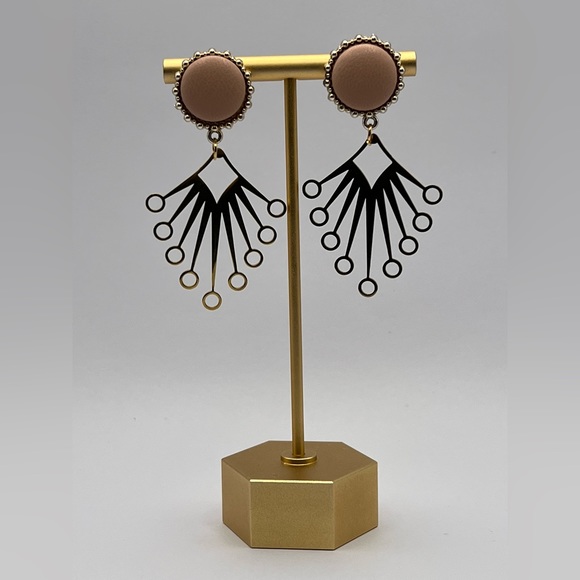 Gold & Pink Art Nouveau-Inspired Dangle Earrings - Trendy Retro Earrings - Picture 12 of 12